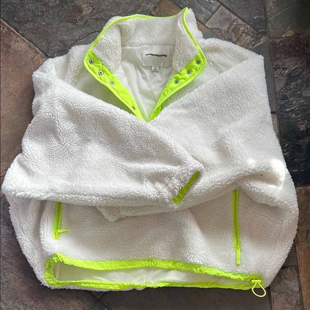 White Fleece Jacket with Neon Trim